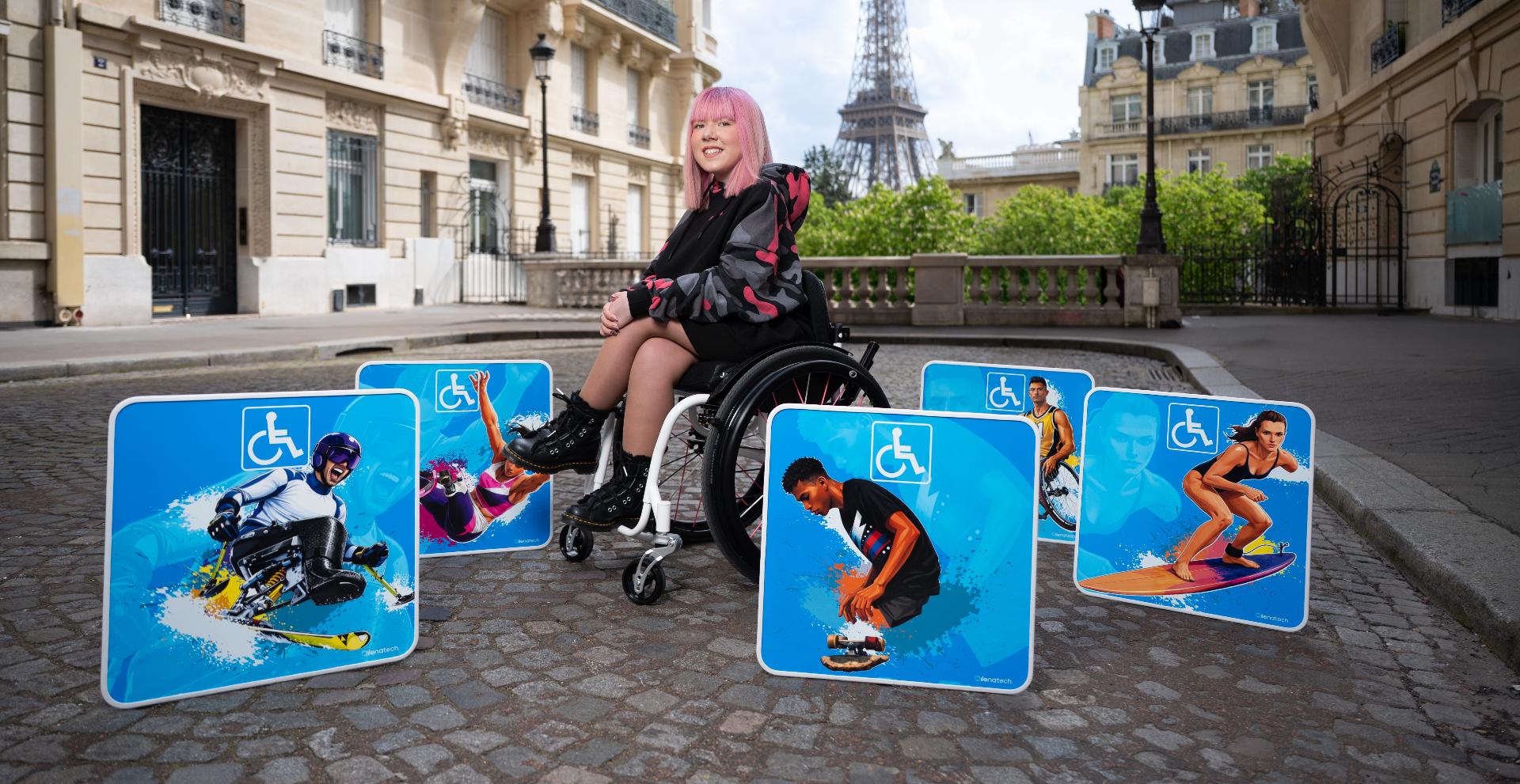 Panneau de stationnement place PMR Ilena Tech sensibilisant au respect des places réservées aux personnes en situation de handicap.
