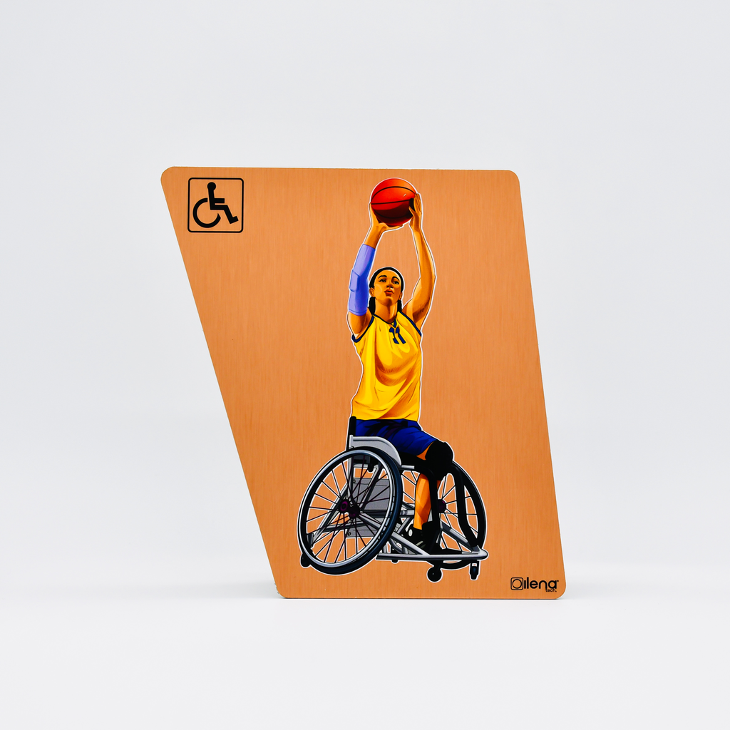 Panneau PMR - handicap -indicatif - Basketteuse cuivre