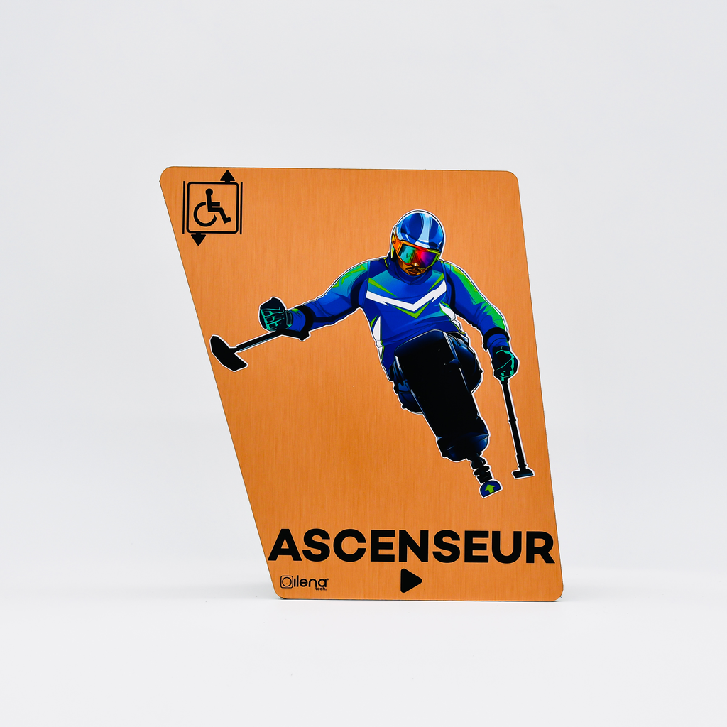 Panneau PMR ascenseur droite  - handicap - Ski cuivre