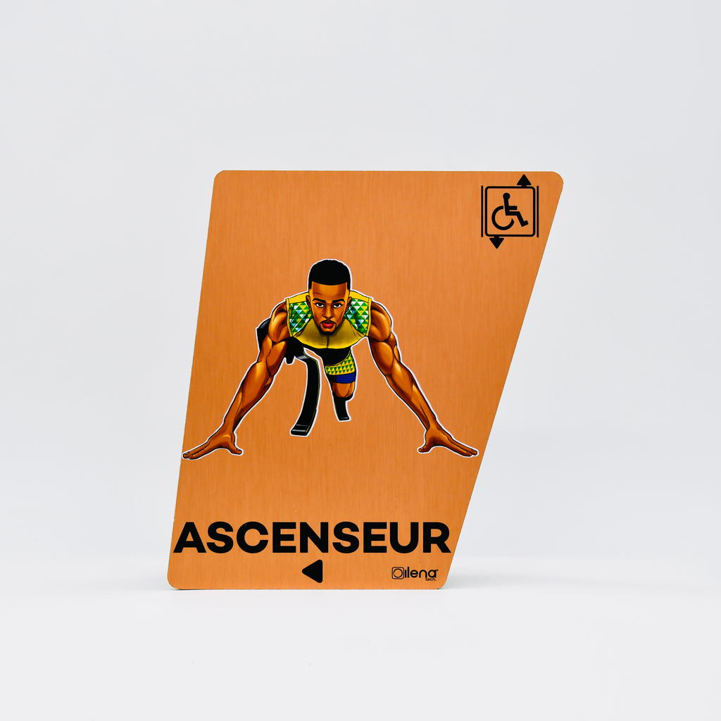 Panneau PMR ascenseur gauche  - handicap - Coureur cuivre