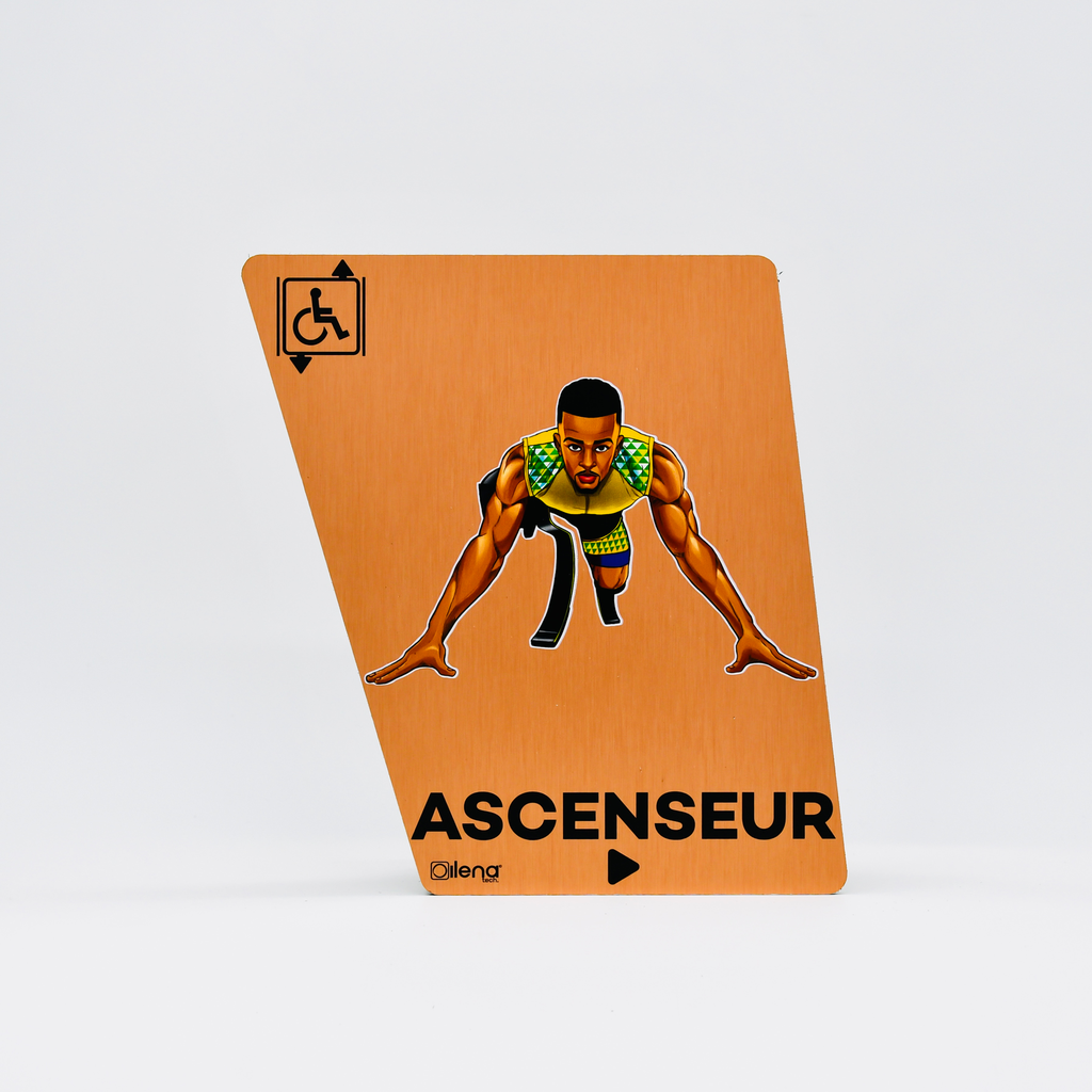 Panneau PMR ascenseur droite  - handicap - Coureur cuivre