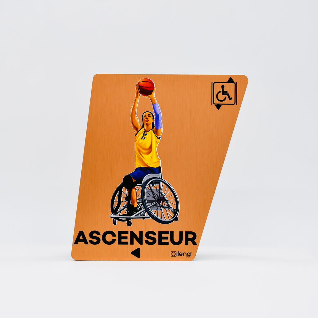 Panneau PMR ascenseur gauche - handicap - Basketteuse cuivre