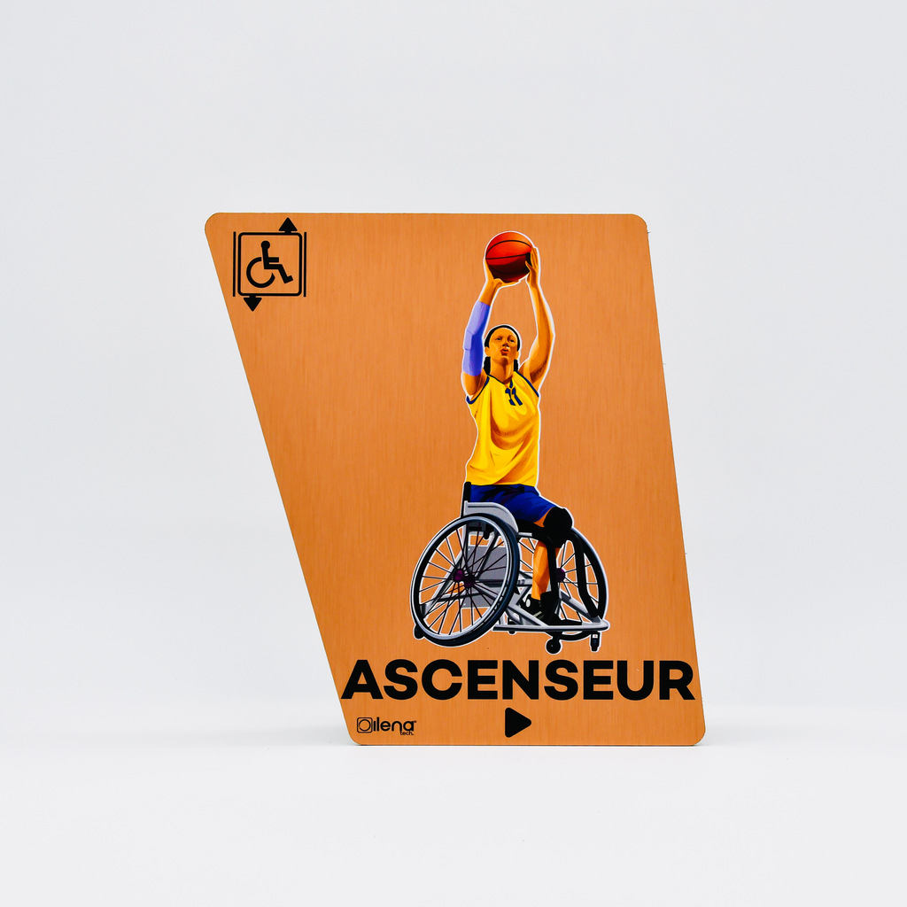 Panneau PMR ascenseur droite  - handicap - Basketteuse cuivre