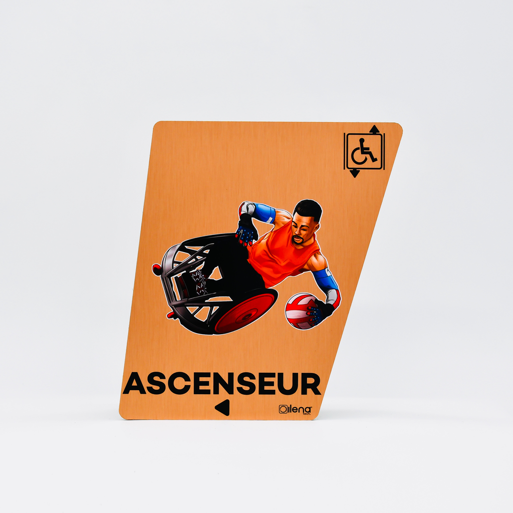 Panneau PMR ascenseur gauche  - handicap - Rugby cuivre