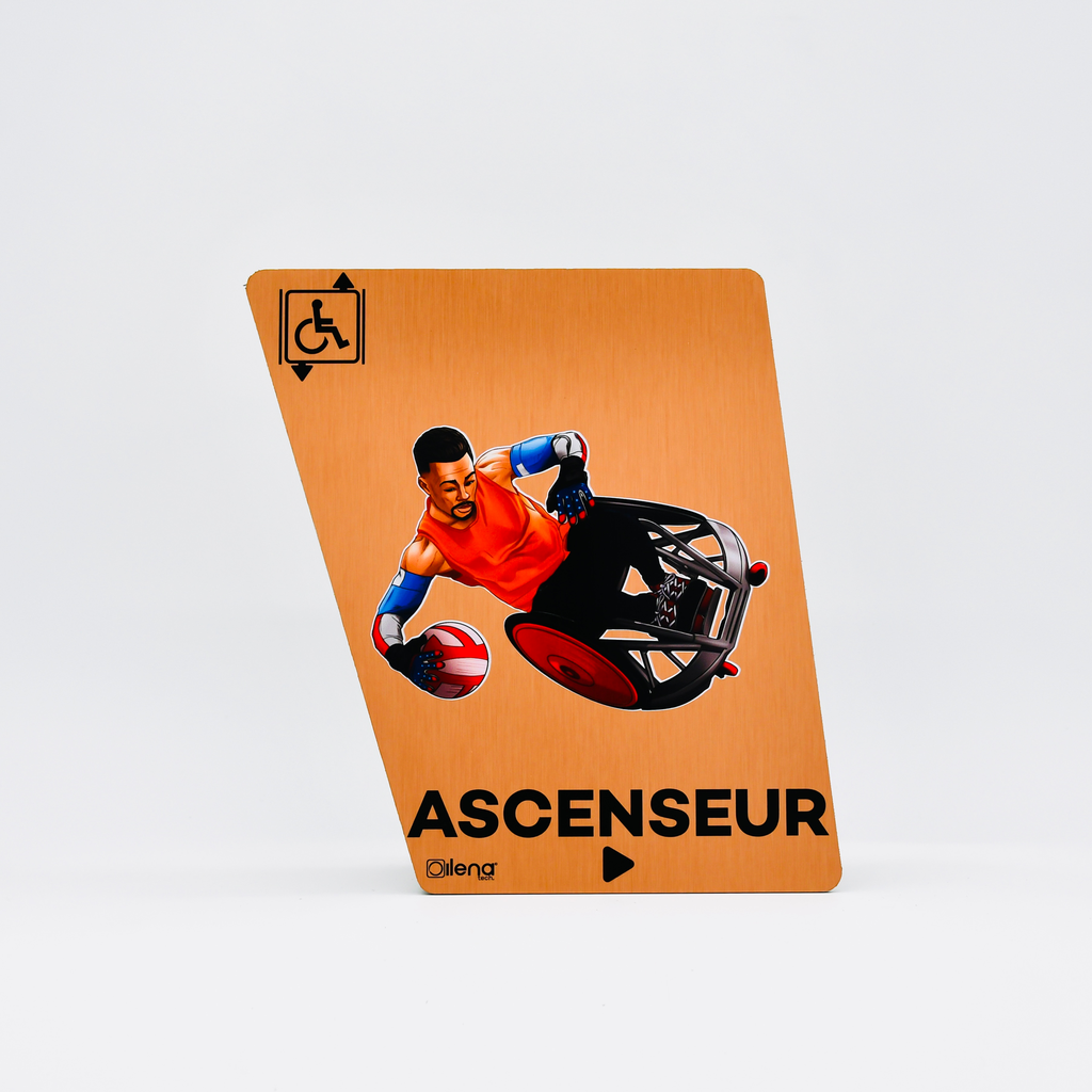 Panneau PMRascenseur droite  - handicap - Rugby cuivre
