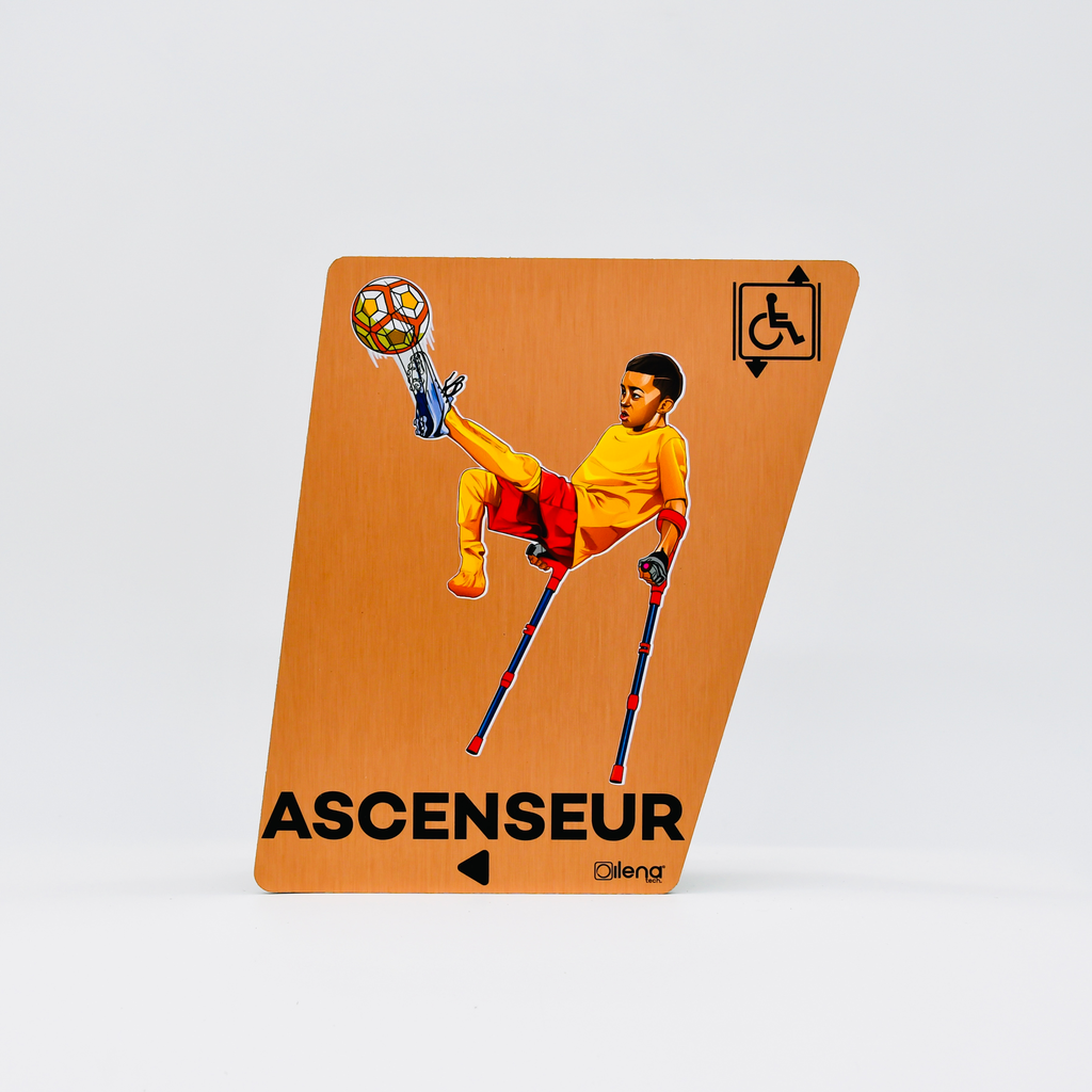Panneau PMR ascenseur gauche - handicap - Foot cuivre