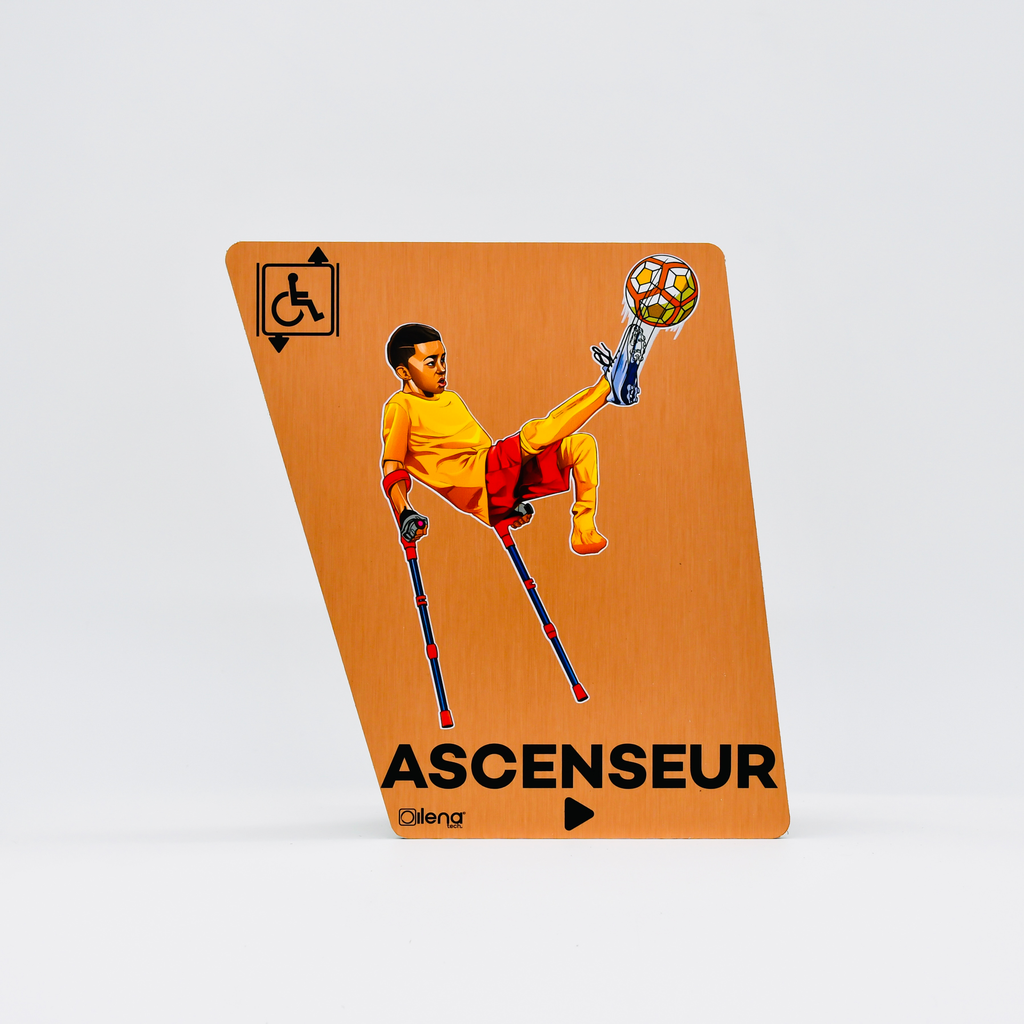 Panneau PMR ascenseur droite  - handicap -  Foot cuivre