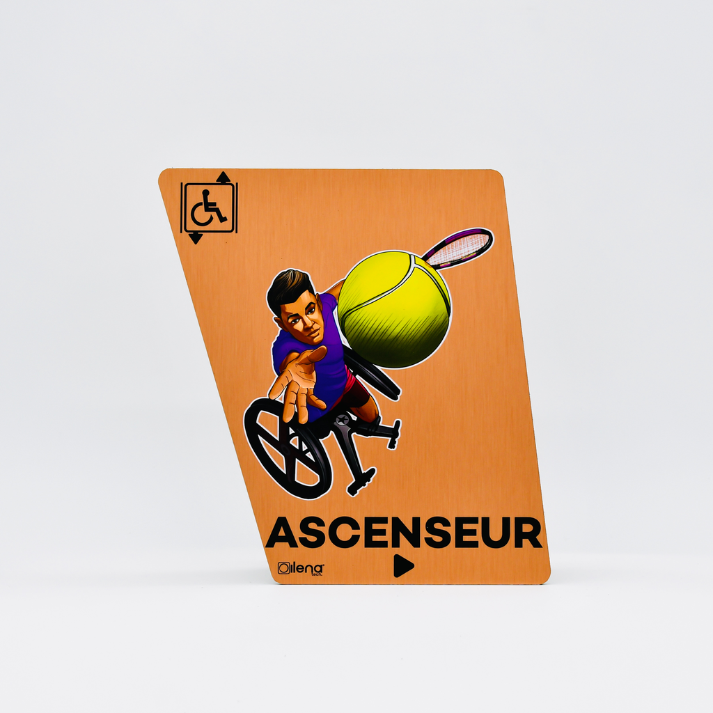 Panneau PMR ascenseur droite  - handicap - Tennis cuivre