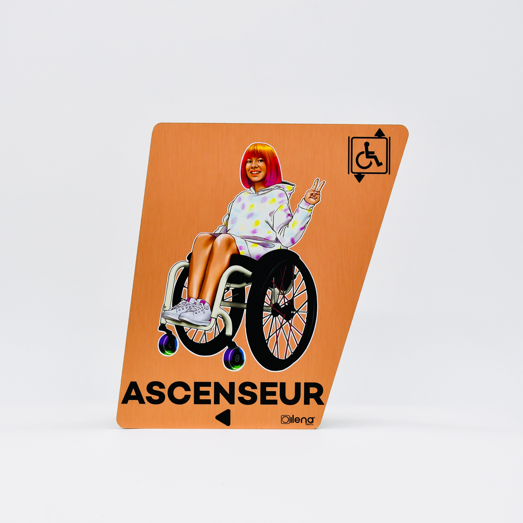 Panneau PMR ascenseur gauche - handicap - Ilena cuivre