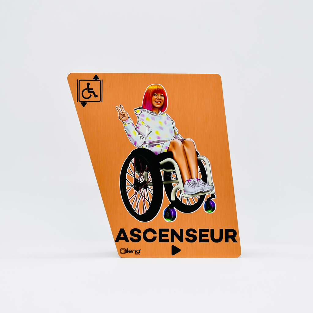 Panneau PMR ascenseur droite - handicap - Ilena cuivre