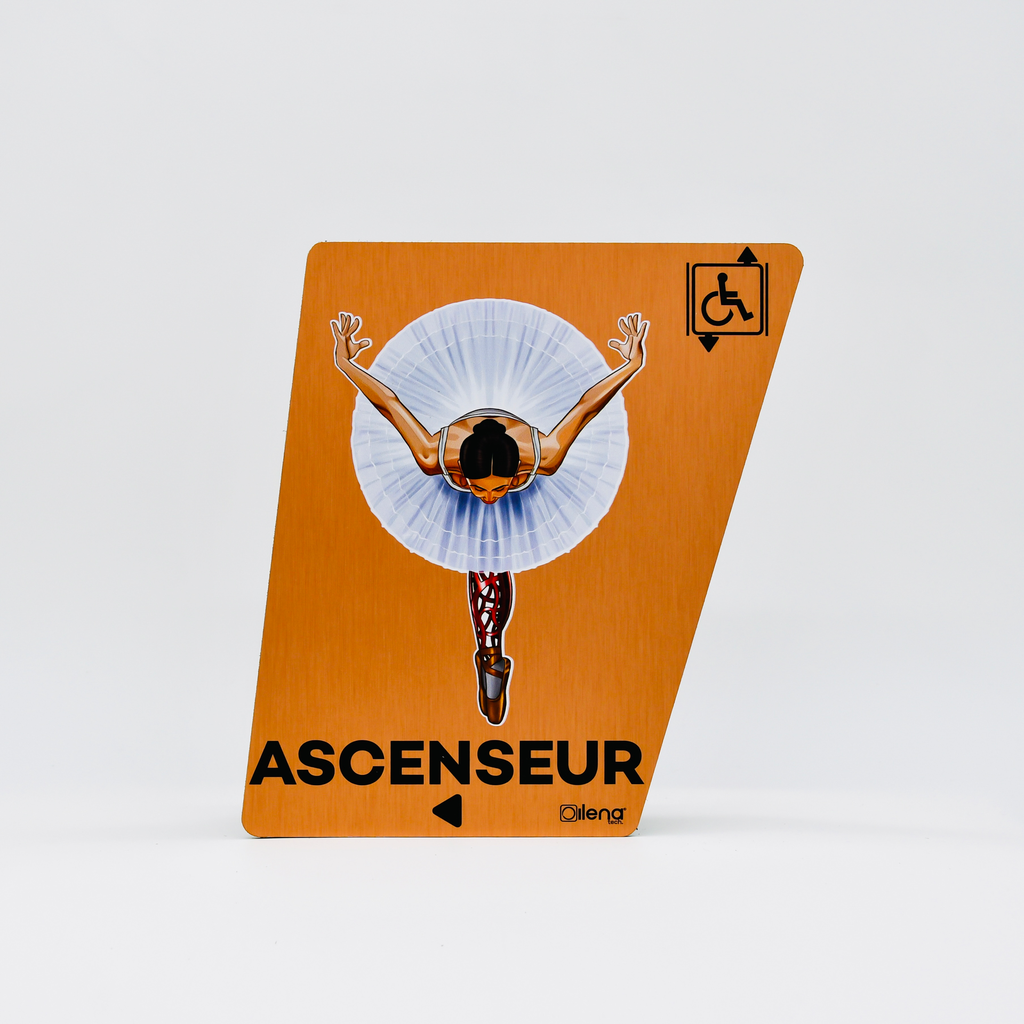 Panneau PMR  ascenseur gauche - handicap - Danseuse gcuivre