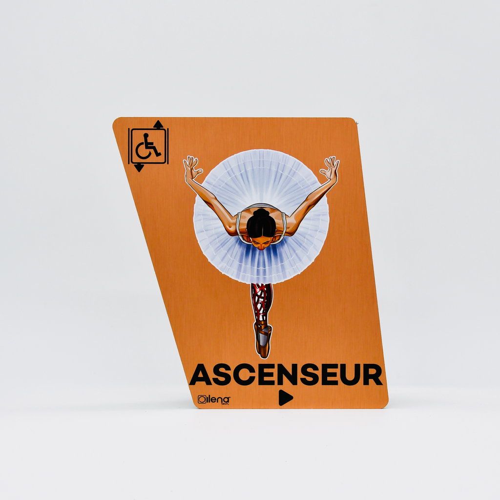 Panneau PMR  ascenseur droite - handicap - Danseuse cuivre