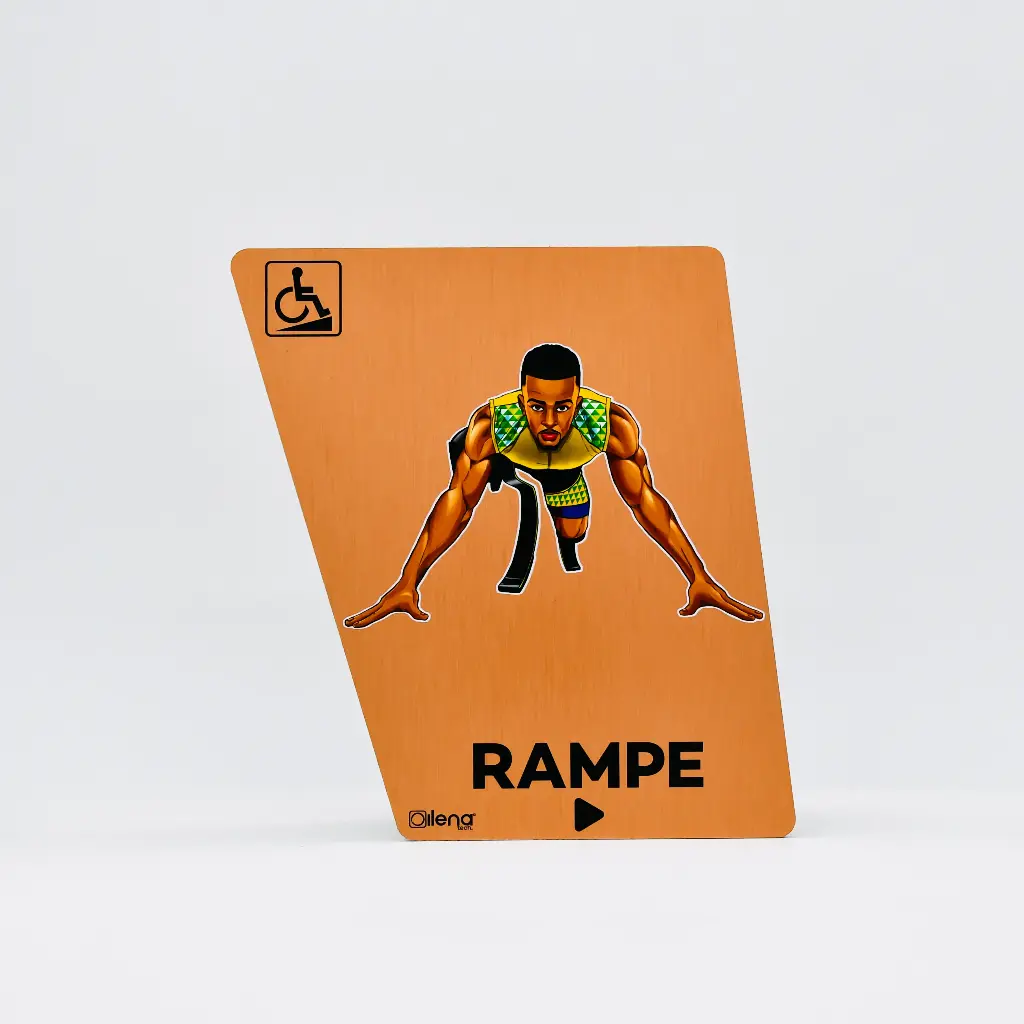 Panneau PMR rampe droite-handicap - Coureur cuivre