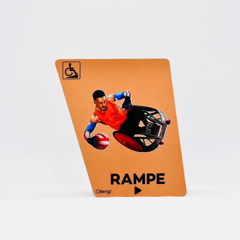 Panneau PMR rampe droite -handicap - Rugby cuivre
