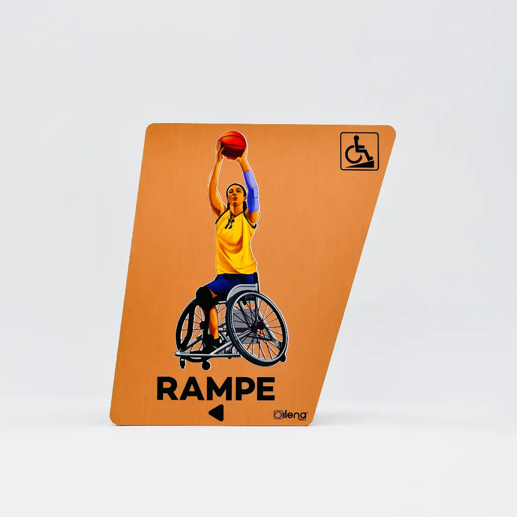 Panneau PMR rampe gauche -handicap - Basketteuse cuivre