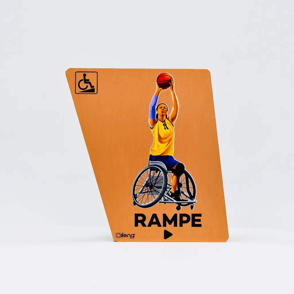 Panneau PMR rampe droite -handicap - Basketteuse cuivre