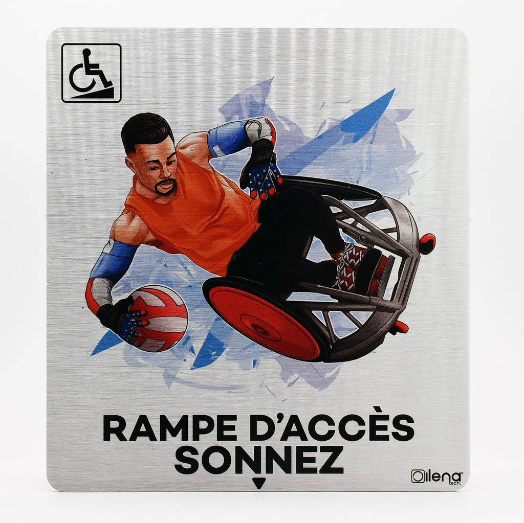Panneau PMR - handicap -Rampe accès sonnez Rugby gris