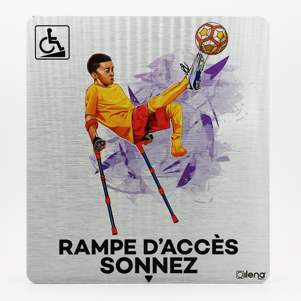 Panneau PMR - handicap -Rampe accès sonnez Foot gris