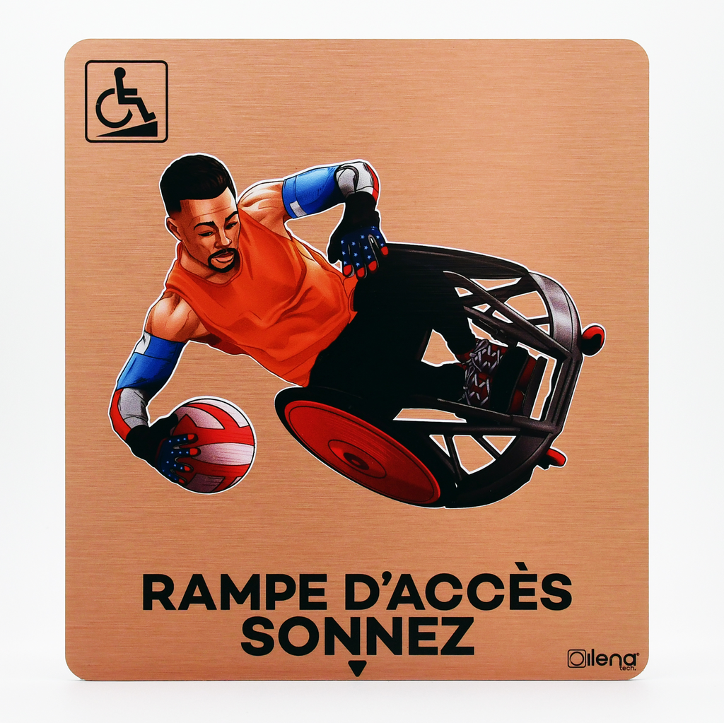 Panneau PMR - handicap -Rampe accès Rugby cuivre