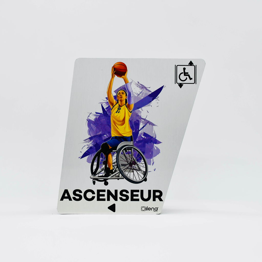 Panneau ascenseur gauche -PMR - handicap -Basketteuse gris