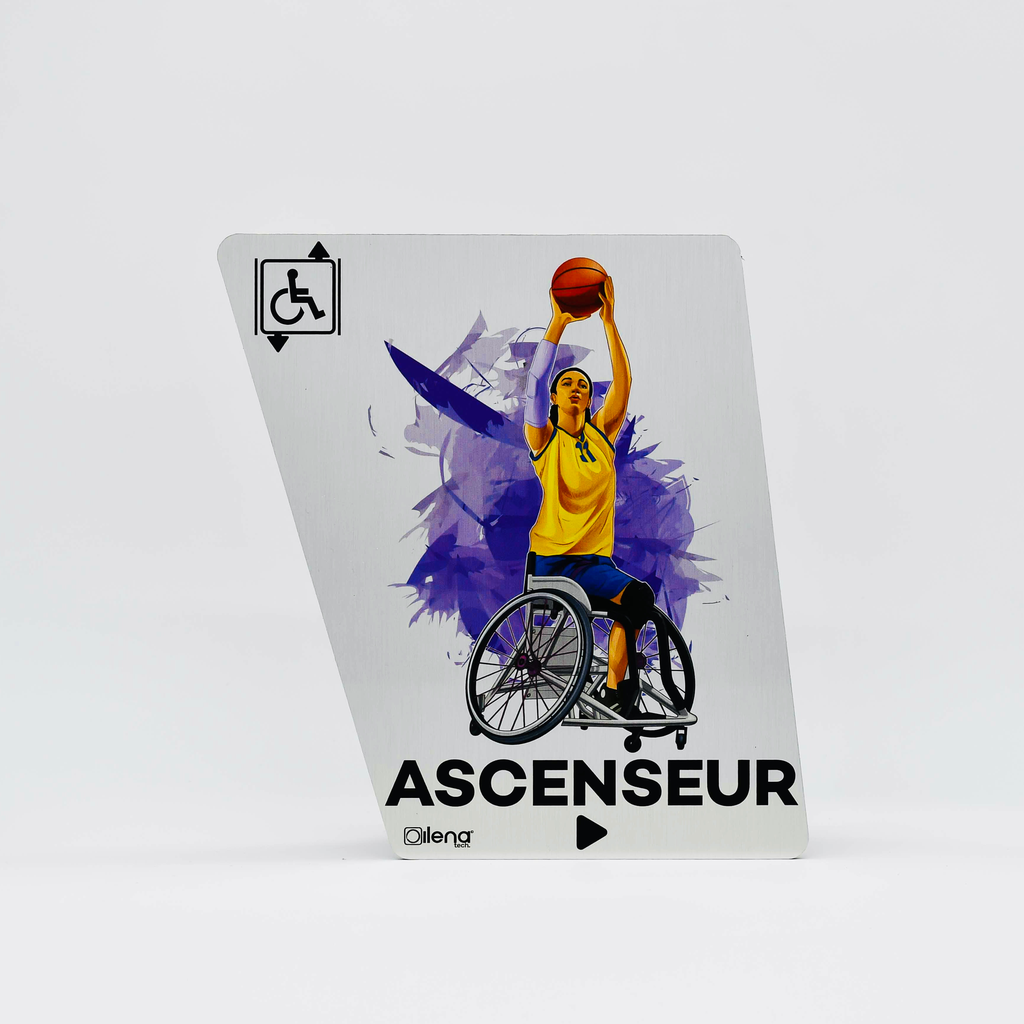 Panneau ascenseur droite -PMR - handicap - Basketteuse gris