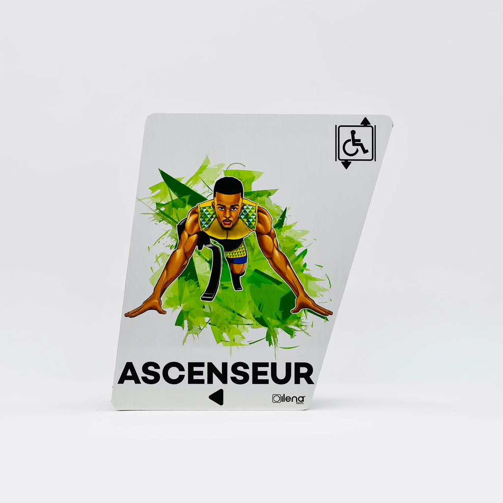 Panneau ascenseur gauche -PMR - handicap -Coureur gris