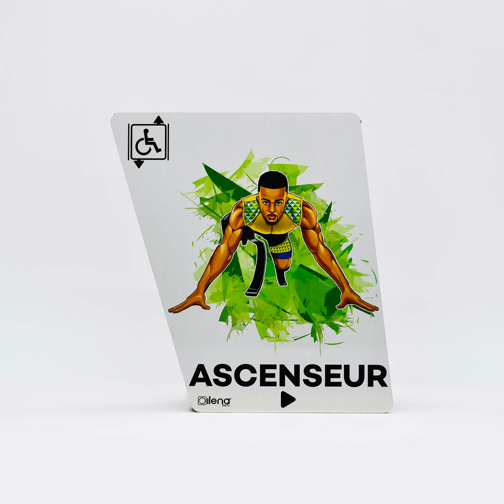 Panneau ascenseur droite -PMR - handicap -Coureur gris